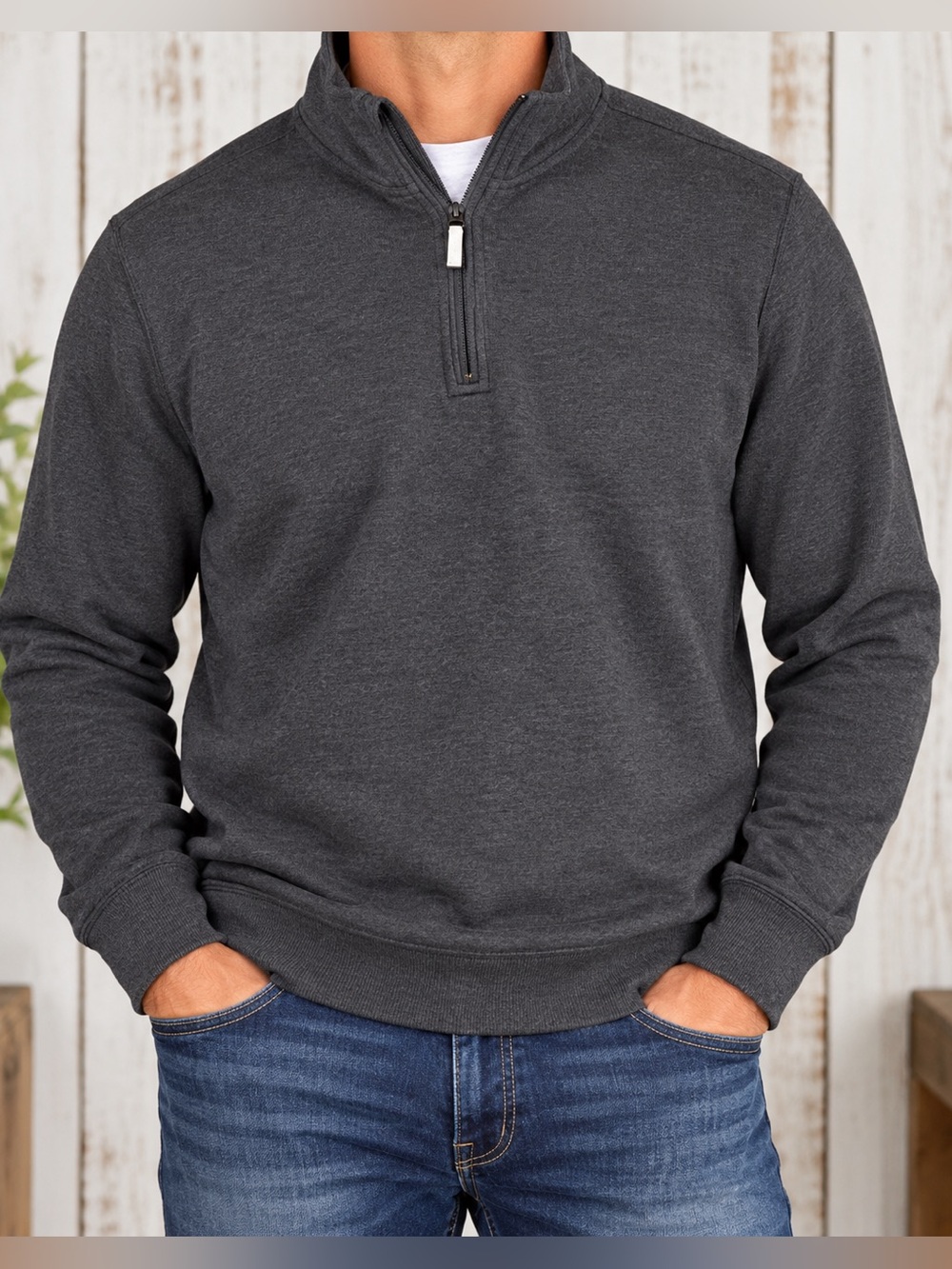 NIP Lands' End Men's Charcoal Quarter-Zip Pullover- size Large
